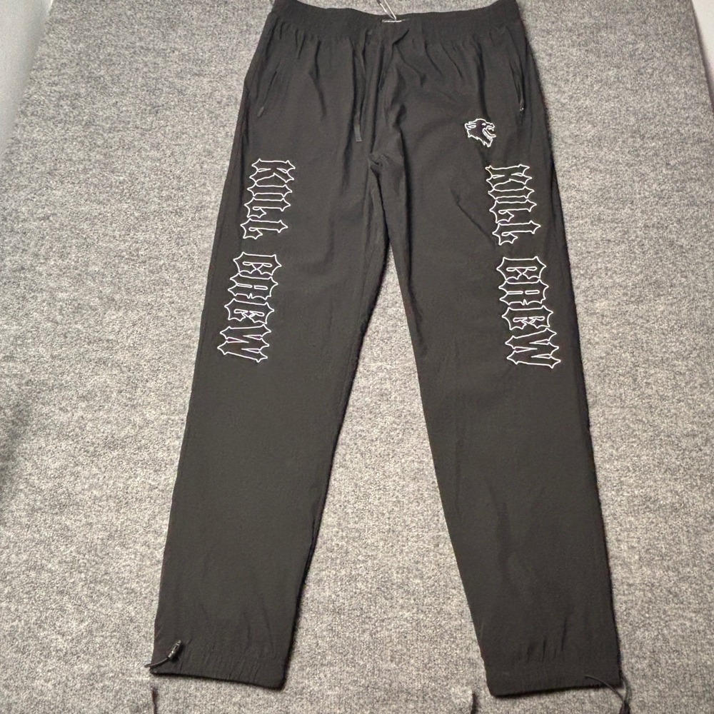 Kill Crew Track Pants Men's 3XL Black Nylon‎ Wolf Script Joggers